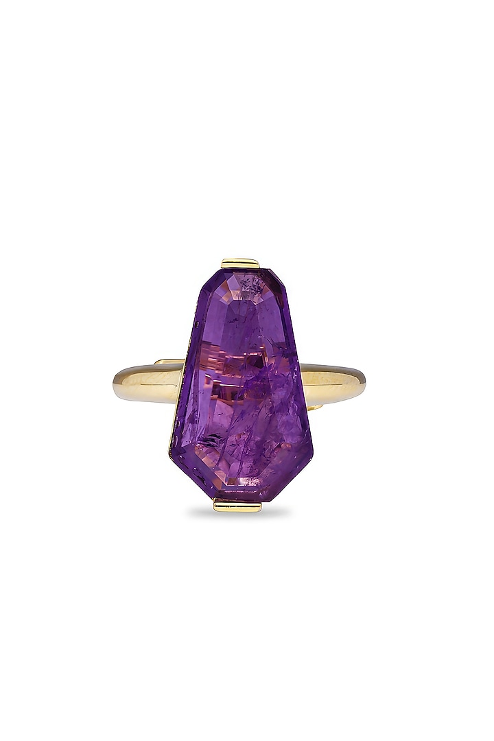 Gold Finish Purple Natural Stone Adjustable Oasis Ring In Sterling Silver by MISS JO at Pernia's Pop Up Shop