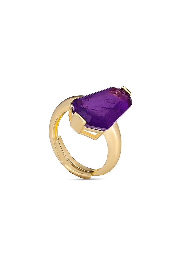 Gold Finish Purple Natural Stone Adjustable Oasis Ring In Sterling Silver by MISS JO at Pernia's Pop Up Shop