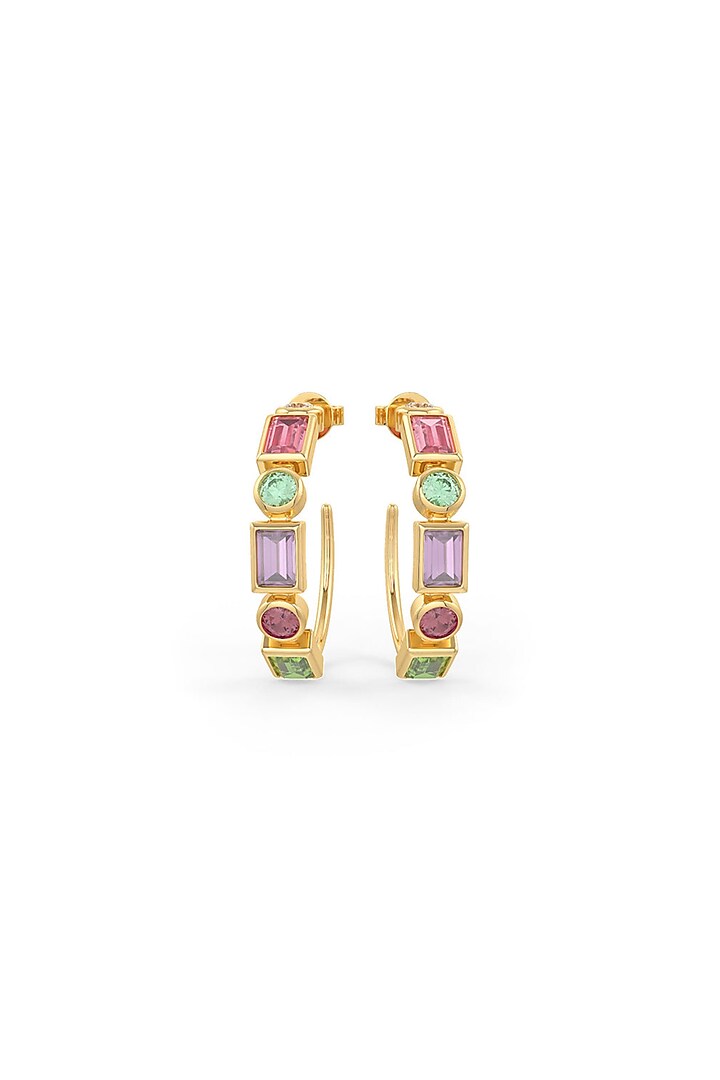 Gold Plated Multi-Colored Semi Precious Stone Hoop Earrings In Sterling Silver by MISS JO at Pernia's Pop Up Shop