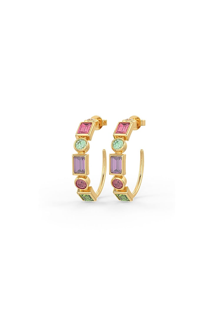 Gold Plated Multi-Colored Semi Precious Stone Hoop Earrings In Sterling Silver by MISS JO at Pernia's Pop Up Shop