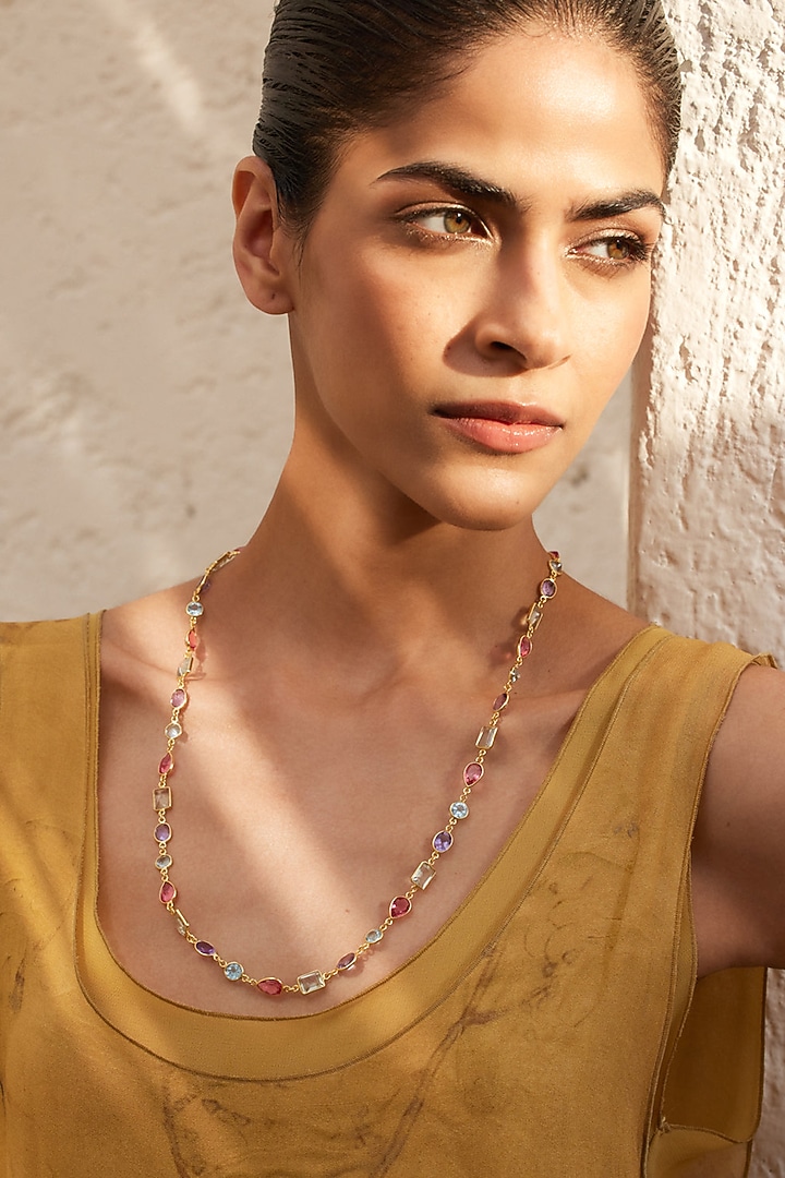 Gold Plated Multi-Colored Stone Marina Mirage Necklace In Sterling Silver by MISS JO at Pernia's Pop Up Shop