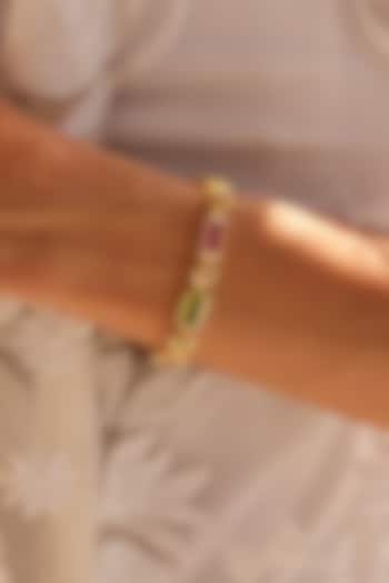 Gold Plated Multi-Colored Tourmaline Stone Bracelet In Sterling Silver by MISS JO at Pernia's Pop Up Shop