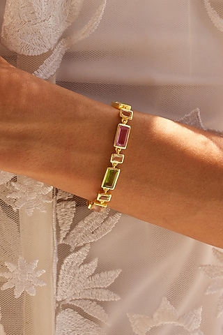 Gold Plated Multi-Colored Tourmaline Stone Bracelet In Sterling Silver by MISS JO