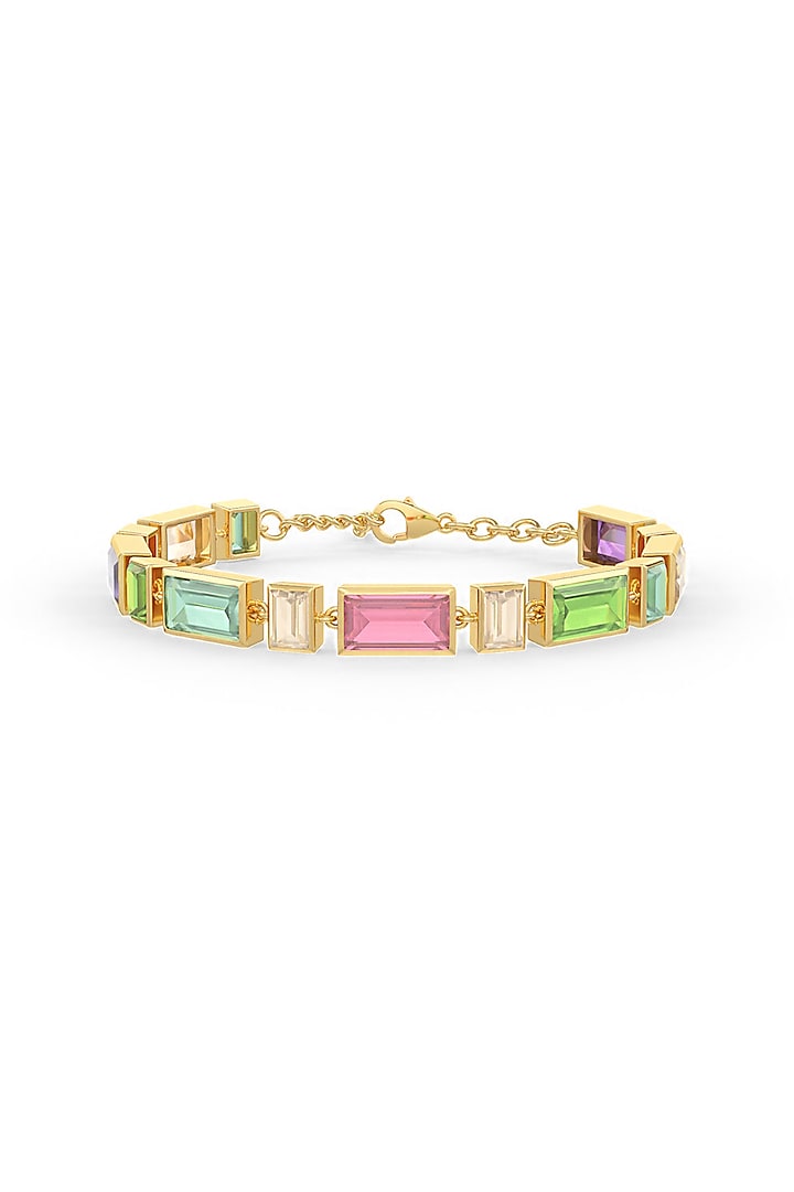 Gold Plated Multi-Colored Tourmaline Stone Bracelet In Sterling Silver by MISS JO at Pernia's Pop Up Shop