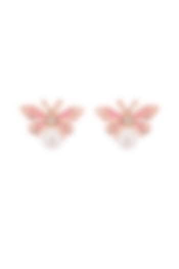 Rose Gold Finish Pink Enameled Butterfly Stud Earrings In Sterling Silver by MISS JO at Pernia's Pop Up Shop
