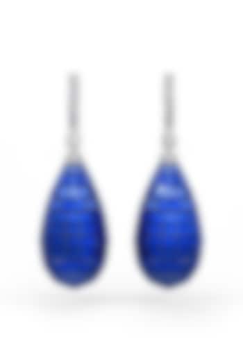 White Rhodium Finish Blue Stone Spinel Dangler Earrings In Sterling Silver by MISS JO at Pernia's Pop Up Shop