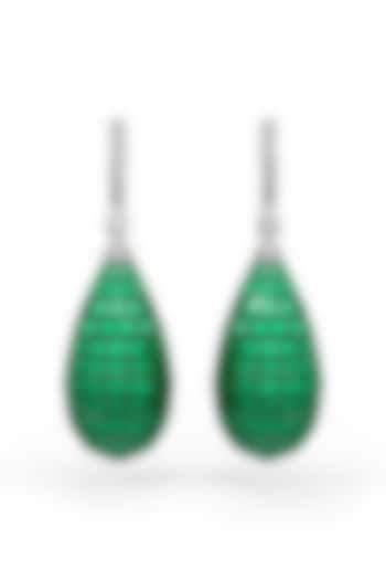 White Rhodium Finish Green Stone Spinel Dangler Earrings In Sterling Silver by MISS JO at Pernia's Pop Up Shop