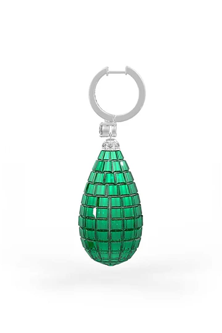 White Rhodium Finish Green Stone Spinel Dangler Earrings In Sterling Silver by MISS JO at Pernia's Pop Up Shop