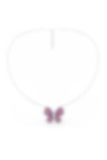 White Rhodium Finish Ruby Synthetic Spinel Pendant Necklace In Sterling Silver by MISS JO at Pernia's Pop Up Shop