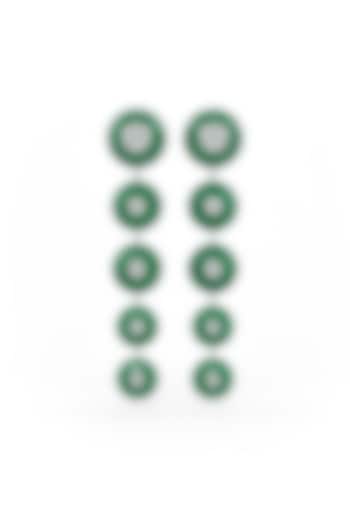 White Rhodium Finish Emerald Synthetic Spinel Dangler Earrings In Sterling Silver by MISS JO at Pernia's Pop Up Shop