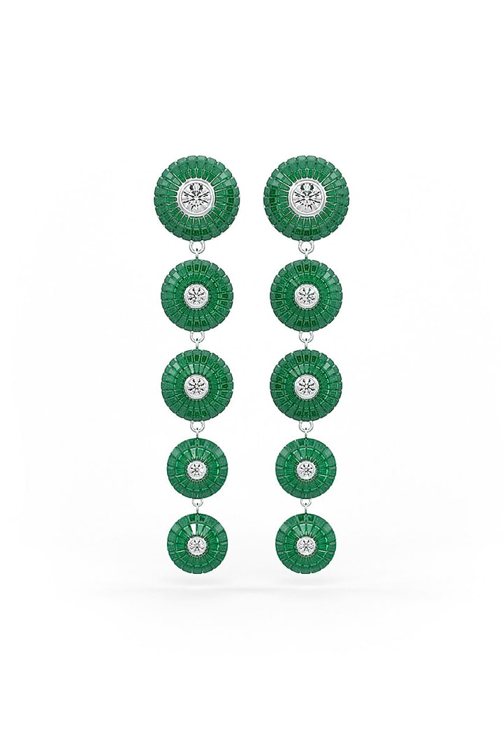 White Rhodium Finish Emerald Synthetic Spinel Dangler Earrings In Sterling Silver by MISS JO at Pernia's Pop Up Shop