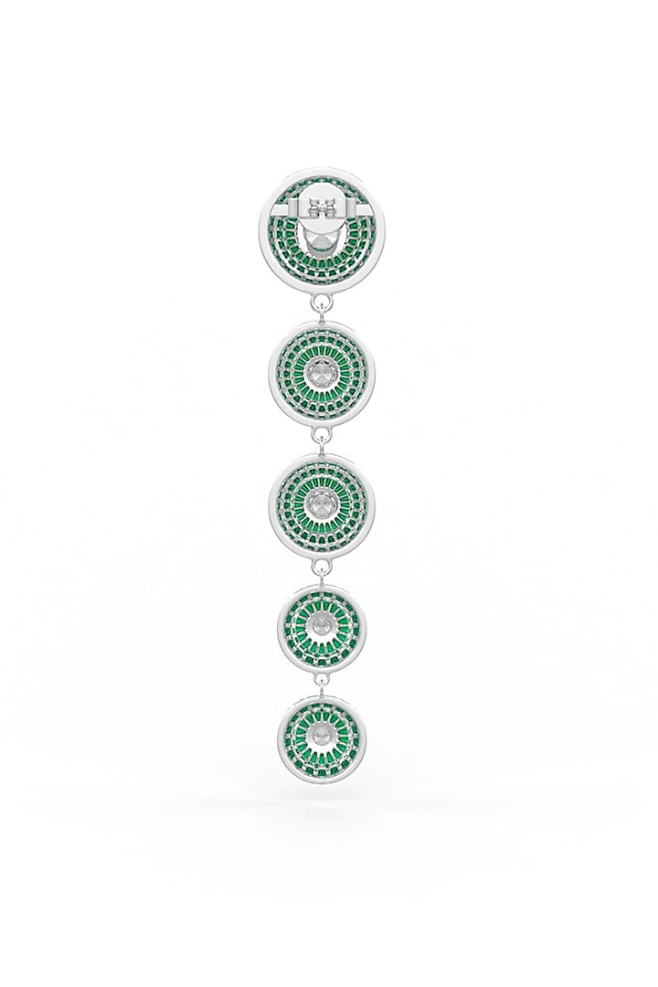 White Rhodium Finish Emerald Synthetic Spinel Dangler Earrings In Sterling Silver by MISS JO at Pernia's Pop Up Shop