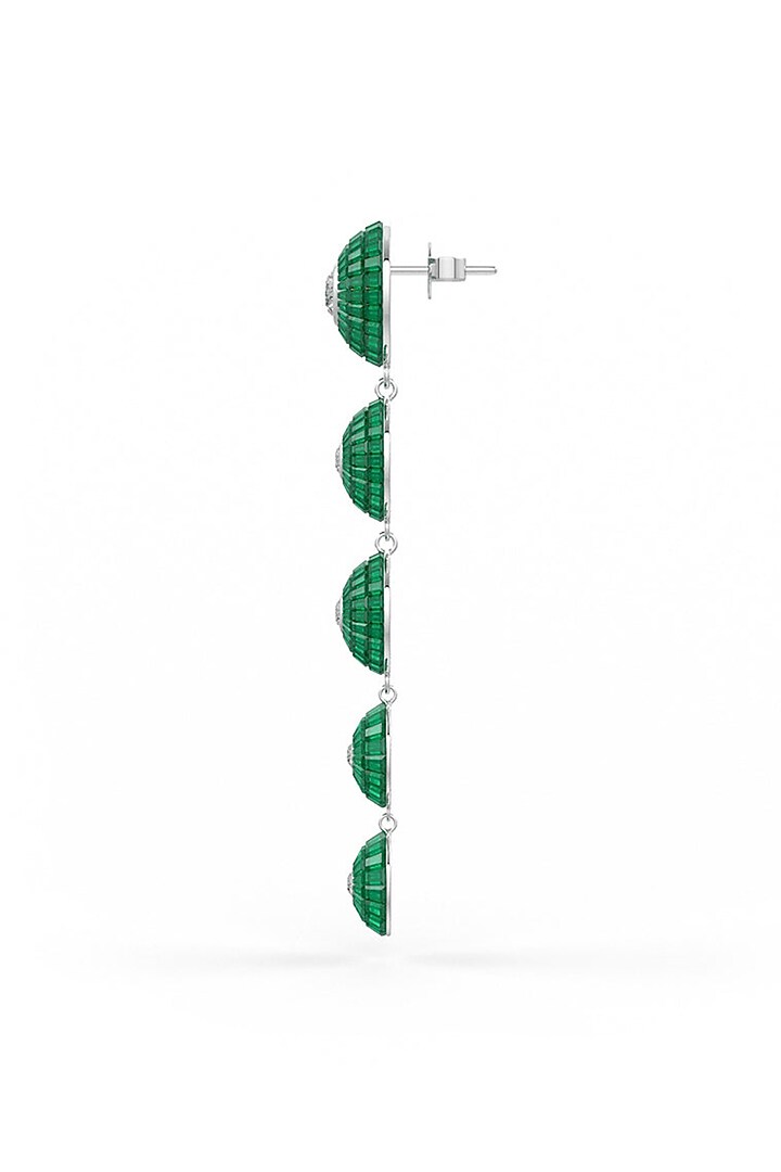 White Rhodium Finish Emerald Synthetic Spinel Dangler Earrings In Sterling Silver by MISS JO at Pernia's Pop Up Shop