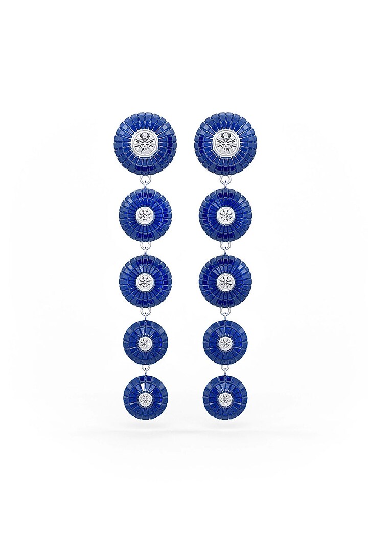 White Rhodium Finish Sapphire Synthetic Spinel Dangler Earrings In Sterling Silver by MISS JO at Pernia's Pop Up Shop