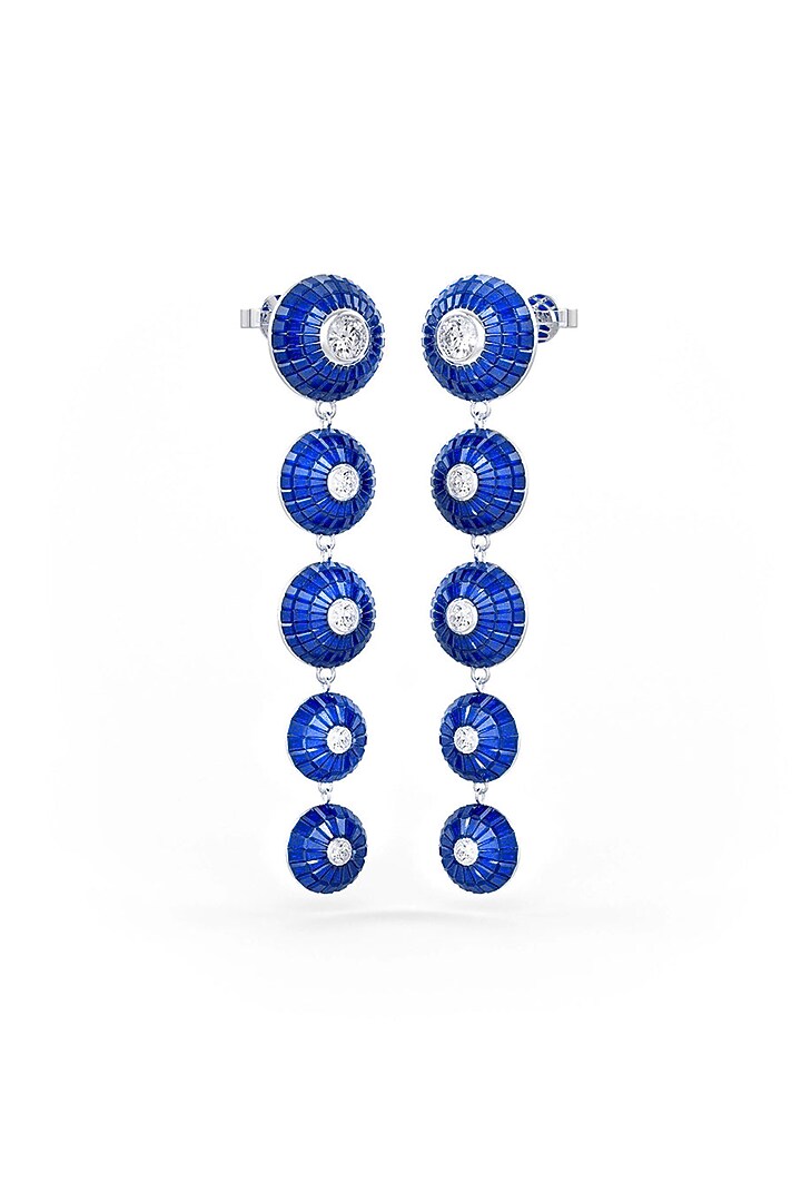 White Rhodium Finish Sapphire Synthetic Spinel Dangler Earrings In Sterling Silver by MISS JO at Pernia's Pop Up Shop