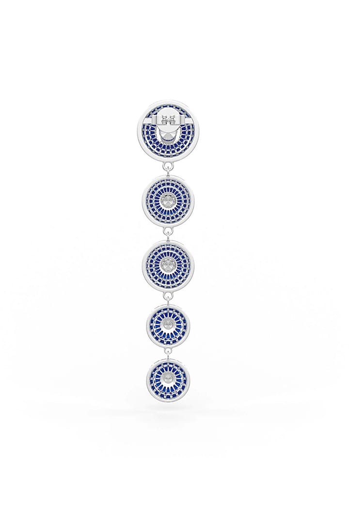 White Rhodium Finish Sapphire Synthetic Spinel Dangler Earrings In Sterling Silver by MISS JO at Pernia's Pop Up Shop