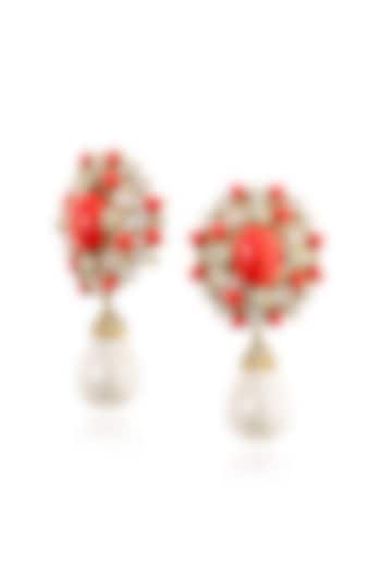 Gold Finish Orange Stone Dangler Earrings In Sterling Silver by MISS JO at Pernia's Pop Up Shop