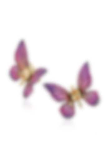 Gold Finish Purple Stone Stud Earrings In Sterling Silver In Sterling Silver by MISS JO at Pernia's Pop Up Shop