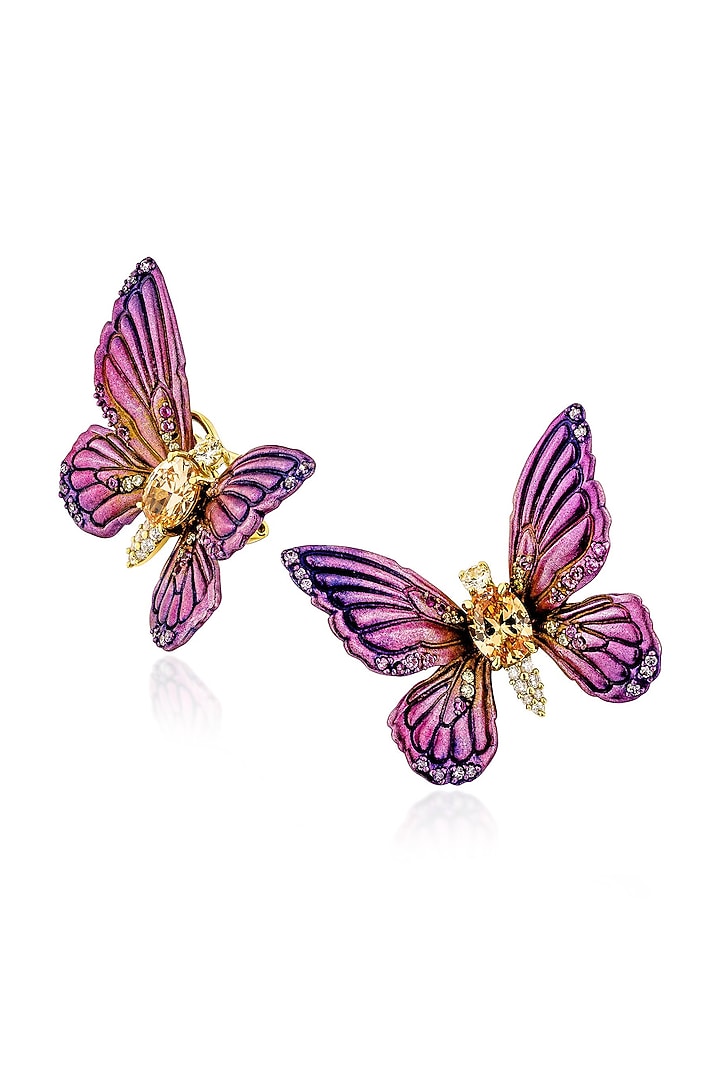 Gold Finish Purple Stone Stud Earrings In Sterling Silver In Sterling Silver by MISS JO at Pernia's Pop Up Shop