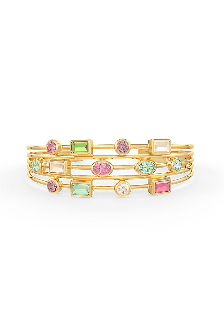 Gold Finish Pink Tourmaline Hydro & Peridot Stone Cuff In Sterling Silver by MISS JO at Pernia's Pop Up Shop