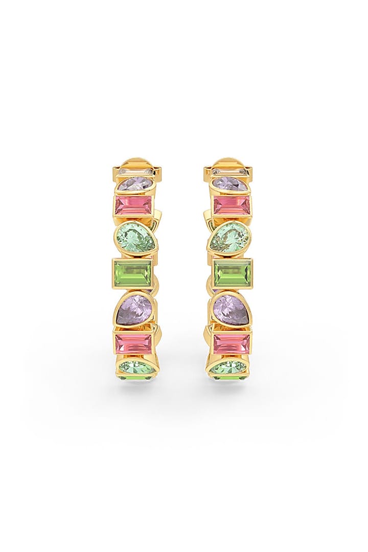 Gold Finish Morganite Hydro & Amethyst Stone Hoop Earrings In Sterling Silver by MISS JO at Pernia's Pop Up Shop