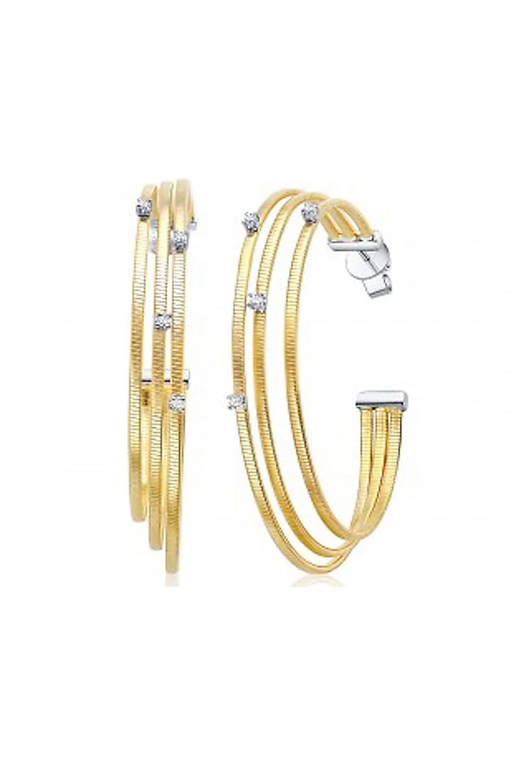 Gold Finish Cubic Zirconia Hoop Earrings In Sterling Silver by MISS JO at Pernia's Pop Up Shop