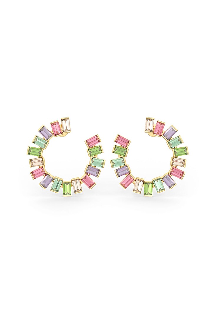 Gold Plated Multi-Colored Baguette Stone Hoop Earrings In Sterling Silver by MISS JO at Pernia's Pop Up Shop