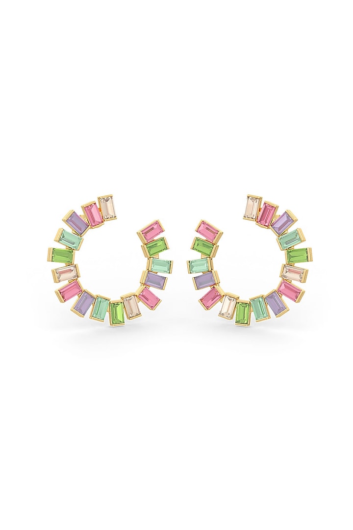 Gold Plated Multi-Colored Baguette Stone Hoop Earrings In Sterling Silver by MISS JO at Pernia's Pop Up Shop
