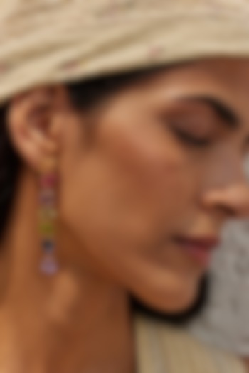 Gold Finish Morganite Hydro & Tourmaline Stone Dangler Earrings In Sterling Silver by MISS JO at Pernia's Pop Up Shop