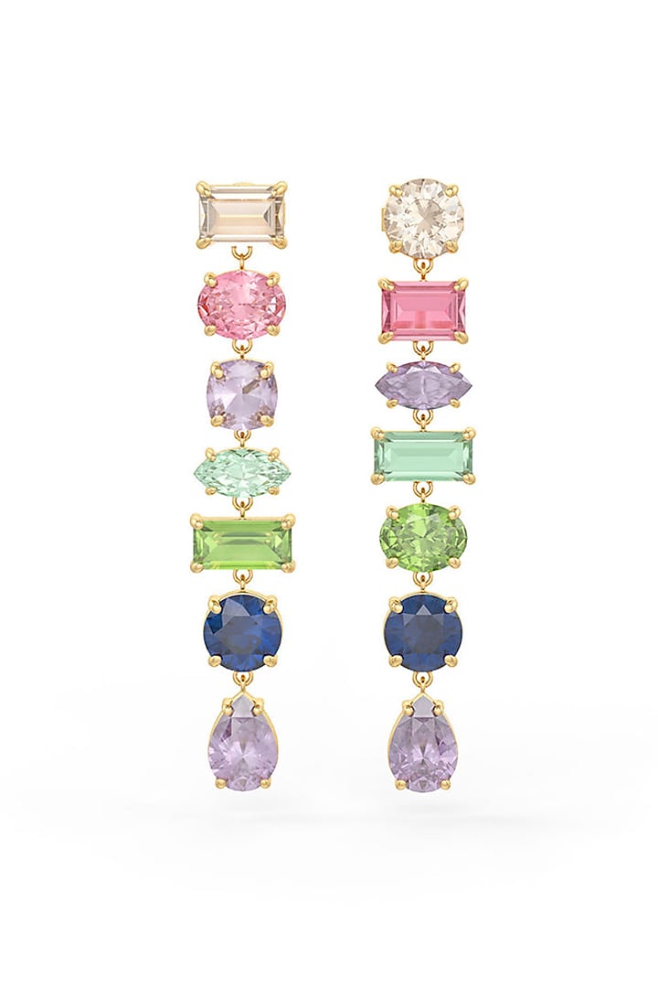 Gold Finish Morganite Hydro & Tourmaline Stone Dangler Earrings In Sterling Silver by MISS JO at Pernia's Pop Up Shop