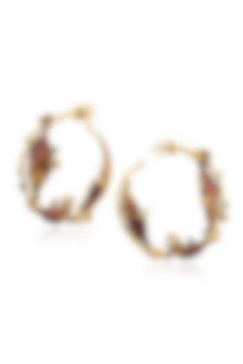 Gold Finish Brown Stone Dangler Earrings In Sterling Silver by MISS JO at Pernia's Pop Up Shop