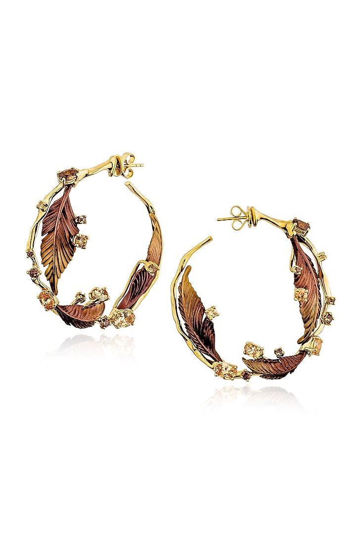 Gold Finish Brown Stone Dangler Earrings In Sterling Silver by MISS JO at Pernia's Pop Up Shop