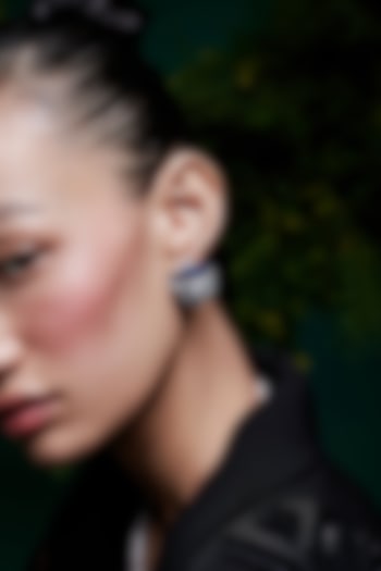 White Rhodium Finish Blue Spinel Stone Stud Earrings In Sterling Silver by MISS JO at Pernia's Pop Up Shop