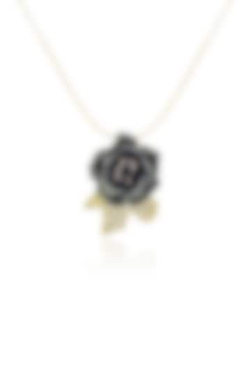 Gold Finish Black Stone & Cubic Zirconia Pendant Necklace In Sterling Silver by MISS JO at Pernia's Pop Up Shop