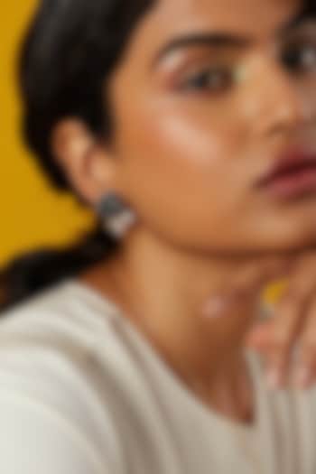 Gold Finish Cubic Zirconia & Black Stone Stud Earrings In Sterling Silver by MISS JO at Pernia's Pop Up Shop