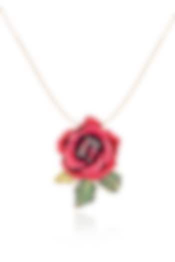 Gold Finish Cubic Zirconia & Red Stone Pendant Necklace In Sterling Silver by MISS JO at Pernia's Pop Up Shop