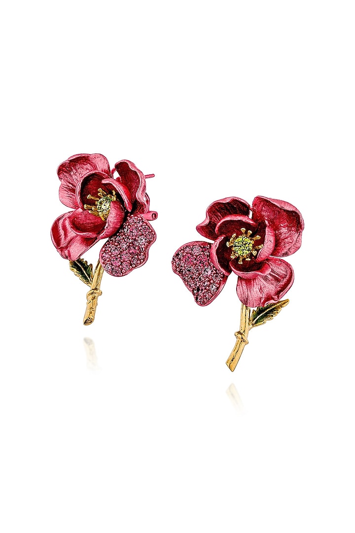 Gold Finish White Stone & Cubic Zirconia Stud Earrings In Sterling Silver by MISS JO at Pernia's Pop Up Shop