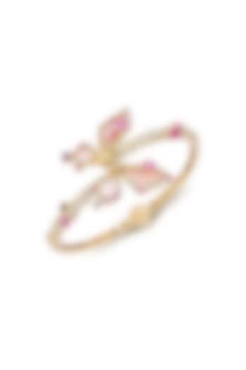 Gold Finish Pink Cubic Zirconia Cuff In Sterling Silver by MISS JO at Pernia's Pop Up Shop