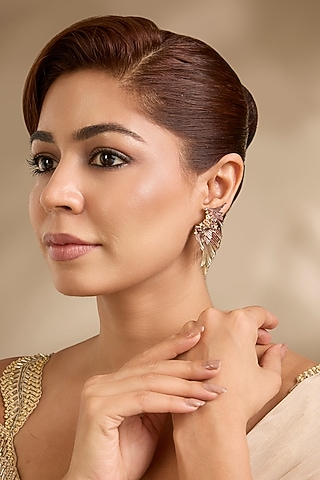 Gold Finish Statement Earrings In Sterling Silver by MISS JO