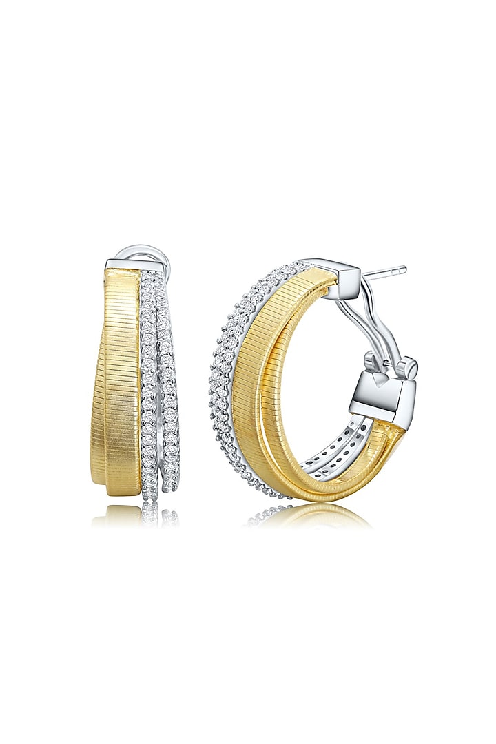 Gold Finish Cubic Zirconia Hoop Earrings In Sterling Silver by MISS JO at Pernia's Pop Up Shop