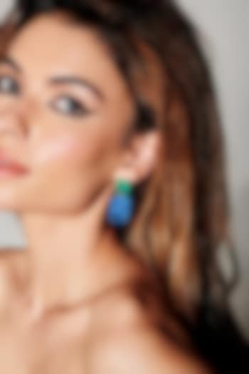 Gold Finish Blue Natural Stone Dangler Earrings In Sterling Silver by MISS JO at Pernia's Pop Up Shop