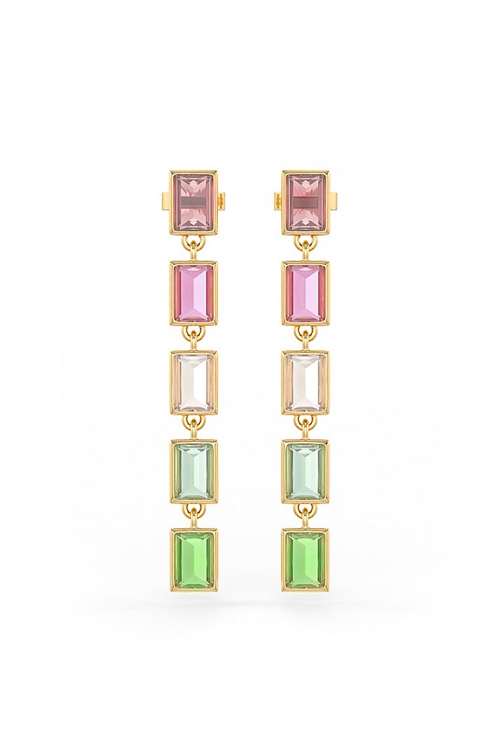 Gold Finish Rhodolite Hydro & Amethyst Stone Dangler Earrings In Sterling Silver by MISS JO at Pernia's Pop Up Shop
