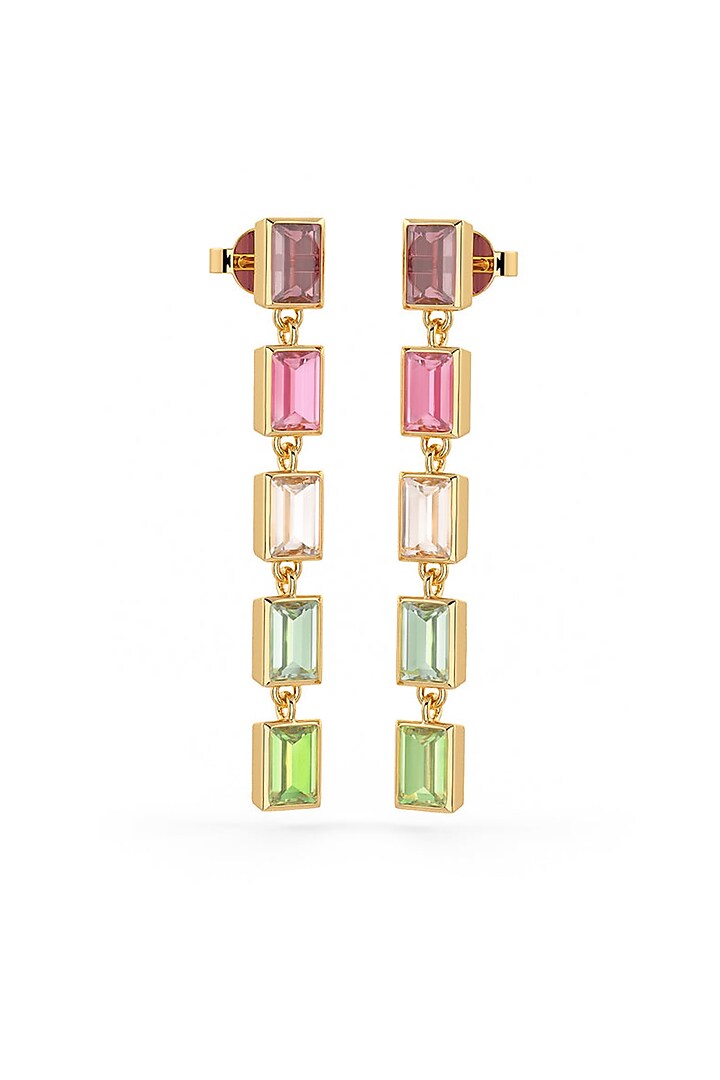 Gold Finish Rhodolite Hydro & Amethyst Stone Dangler Earrings In Sterling Silver by MISS JO at Pernia's Pop Up Shop