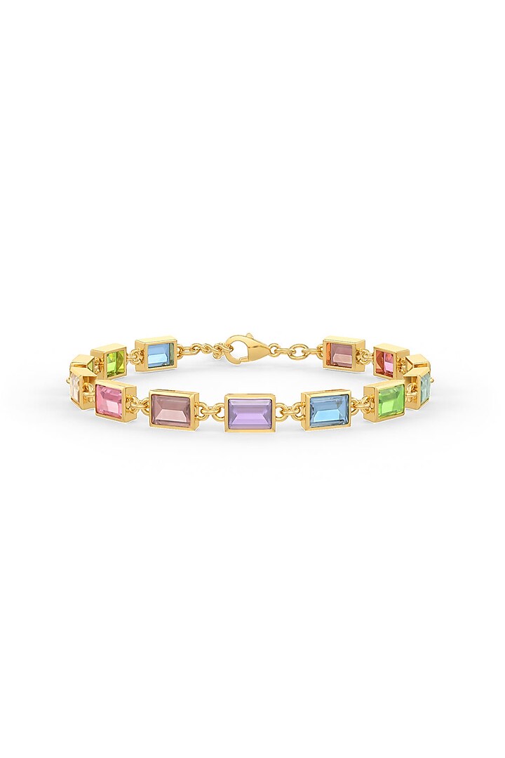 Gold Finish Rhodolite Hydro & Peridot Stone Tennis Bracelet In Sterling Silver by MISS JO at Pernia's Pop Up Shop