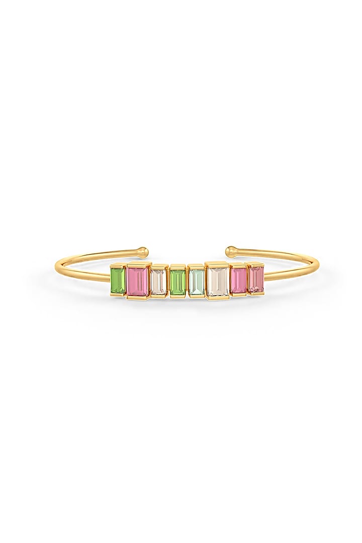 Gold Finish Pink Tourmaline Hydro & Peridot Stone Cuff In Sterling Silver by MISS JO at Pernia's Pop Up Shop