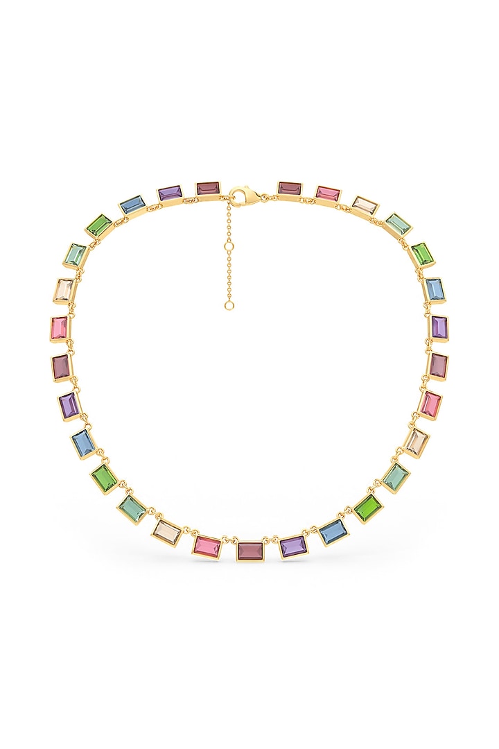 Gold Finish Pink Tourmaline & Rhodolite Hydro Stone Choker Necklace In Sterling Silver by MISS JO at Pernia's Pop Up Shop