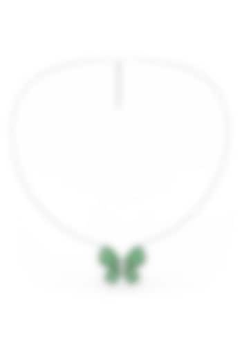 White Rhodium Finish Green Spinel Stone Pendant Necklace In Sterling Silver by MISS JO at Pernia's Pop Up Shop