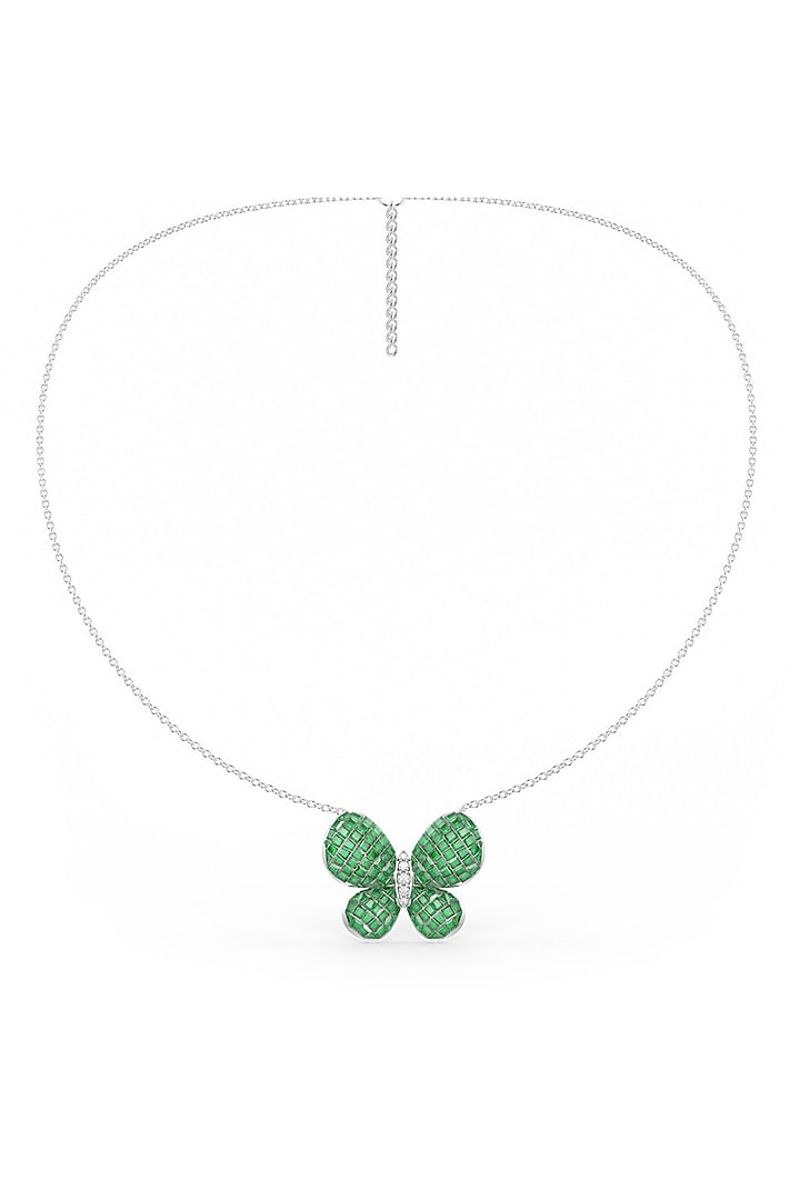 White Rhodium Finish Green Spinel Stone Pendant Necklace In Sterling Silver by MISS JO at Pernia's Pop Up Shop