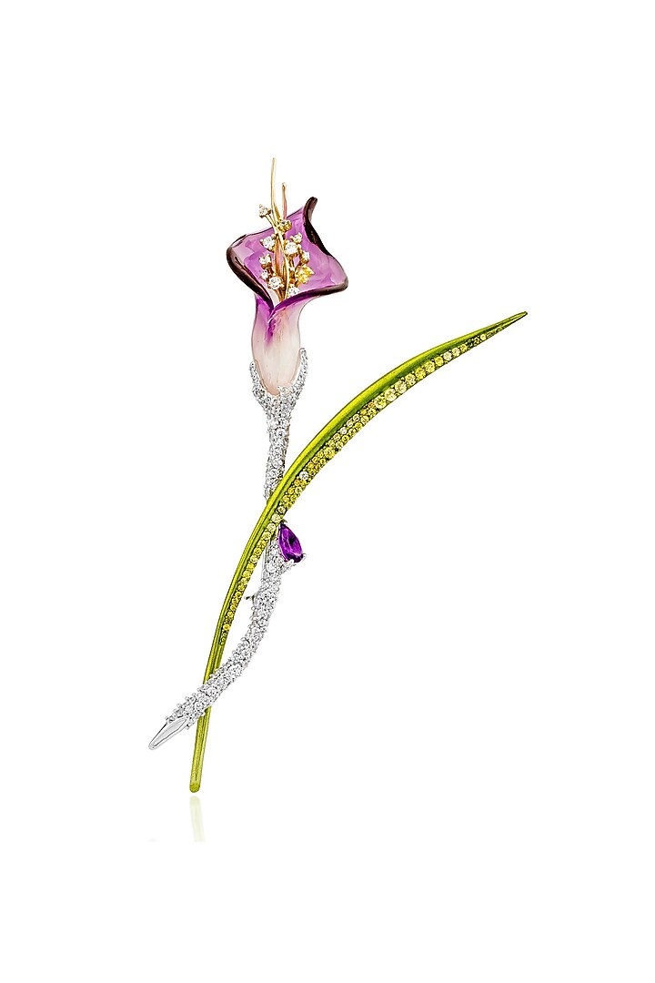 White Rhodium Finish Floral Brooch In Sterling Silver by MISS JO at Pernia's Pop Up Shop