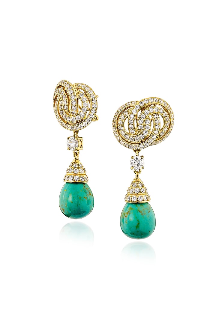 Gold Finish Green Stone Dangler Earrings In Sterling Silver by MISS JO at Pernia's Pop Up Shop